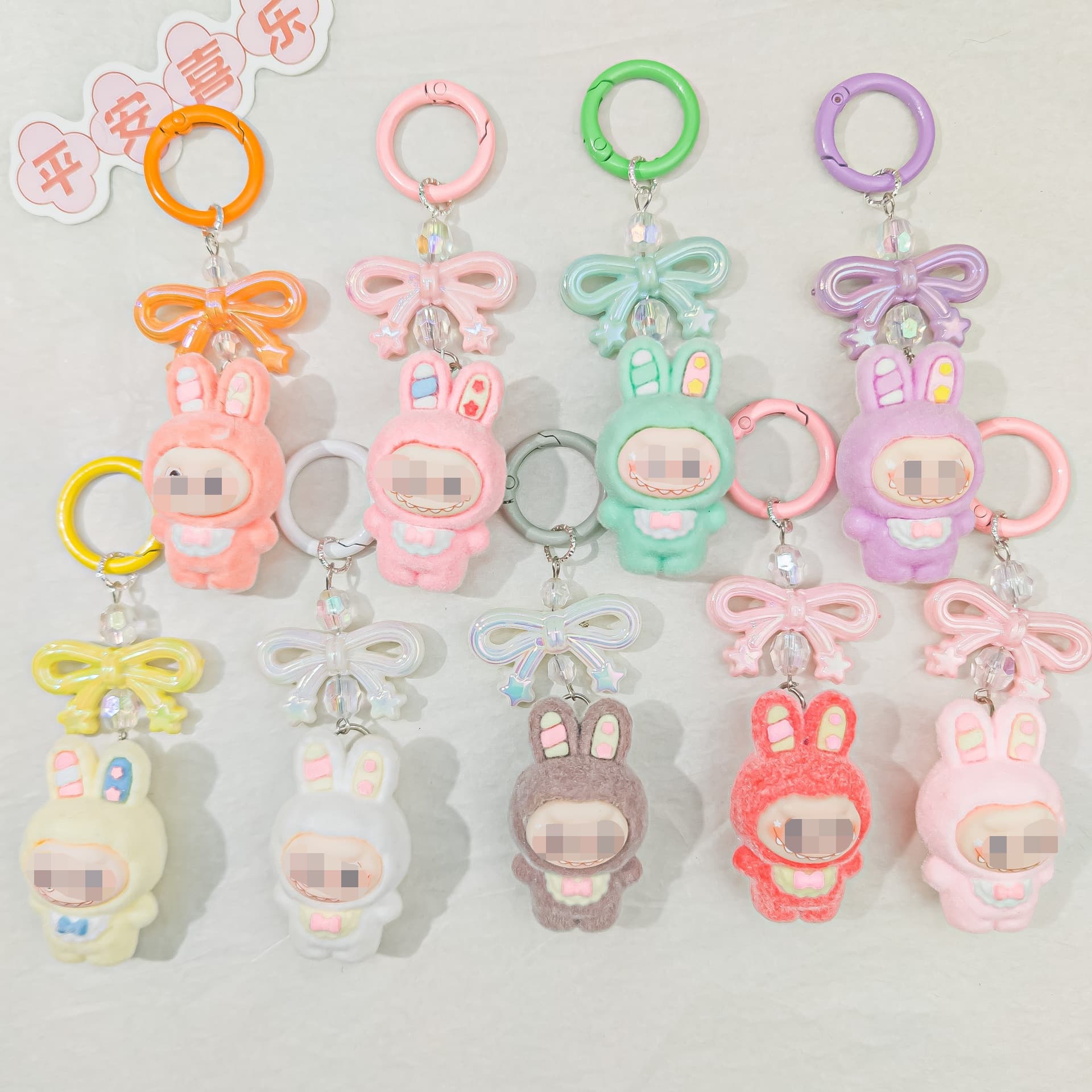 Flocked Little Bunny Cloth Pendant DIY Accessory Resin Figurine Keychain Pull Ring Plush Doll Blind Bag Accessory