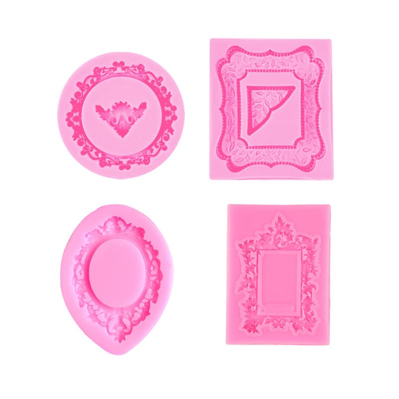 New Fondant Mold Frame Vintage Border Relief Photo Frame Hollow Relief Border Fondant Silicone Cake Mold