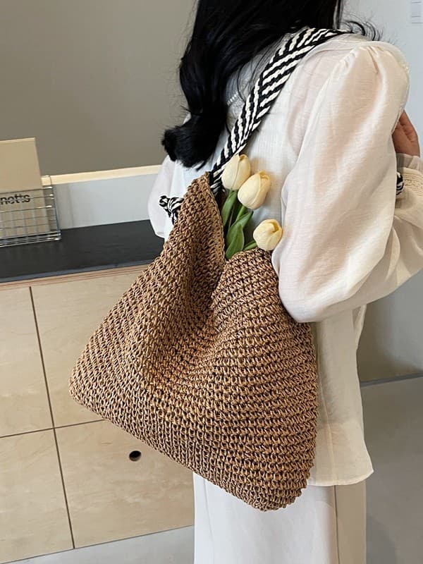 Korean Style Ins Straw Woven Bag 2025 New Handwoven Underarm Bag Versatile Navy Blue Crossbody Handbag