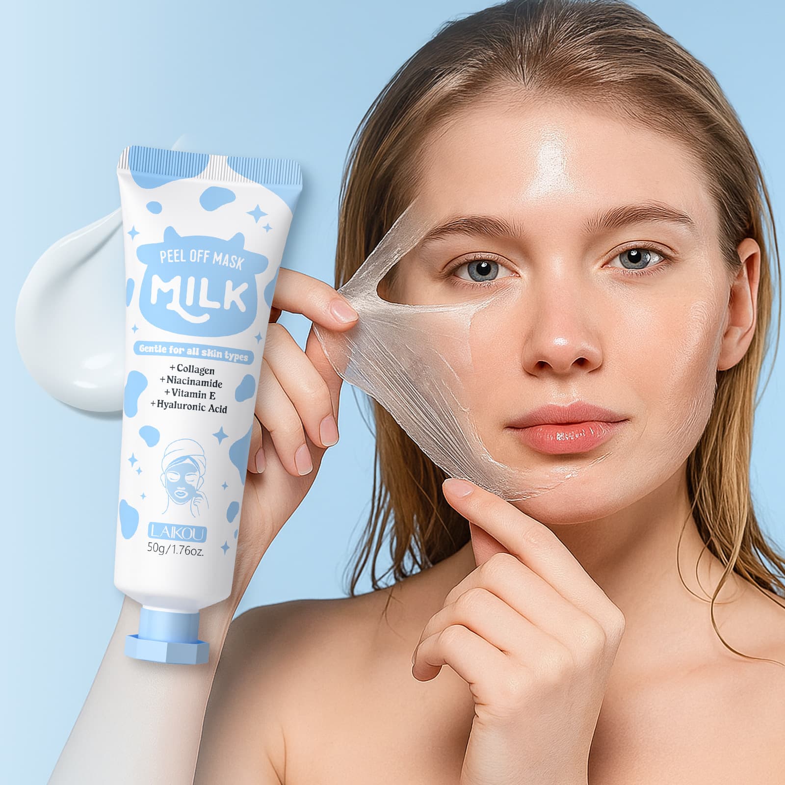 Cross-border Laikou Milk Peel-Off Mask English Export Face Mask Cleansing Moisturizing Hydrating Face Mask Manufacturer Stock