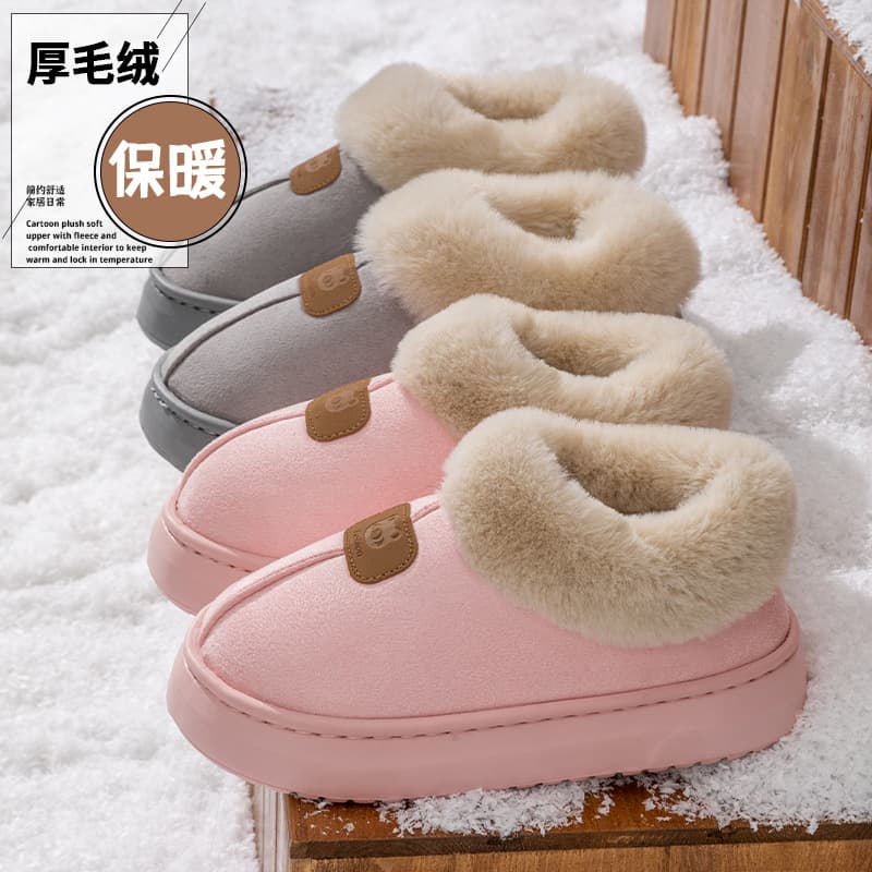 Thick-soled cotton slippers for women, autumn and winter indoor wear, soft sole, warm, couple's snow boots
