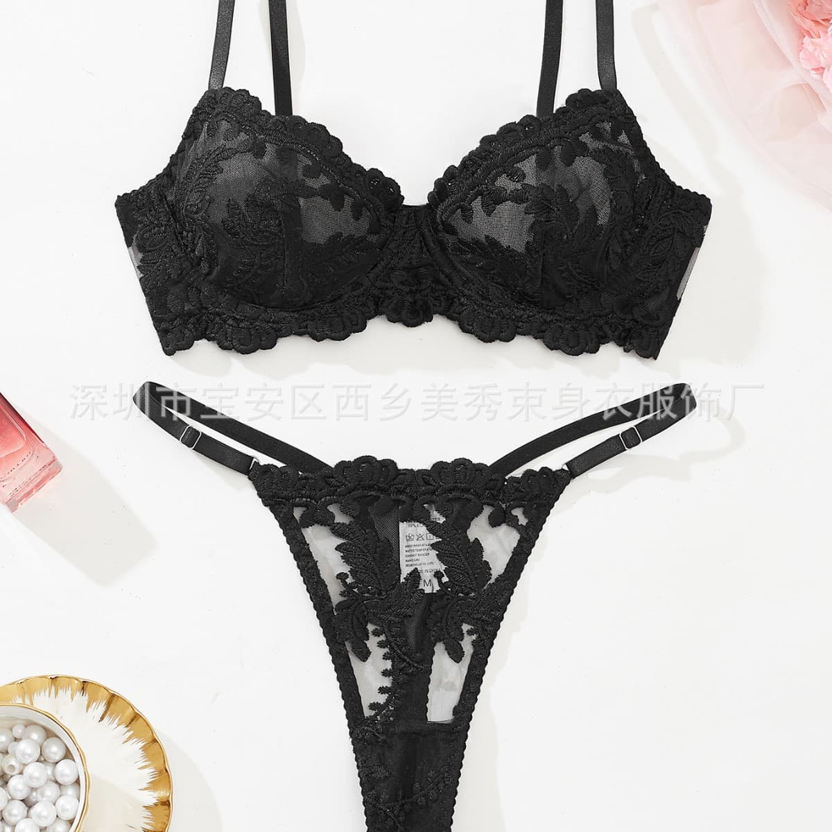 French Lace Bra Set Women's Thin Steel Ring Push-Up Bra Two-Piece Set Sexy Home Bra and Panty Set