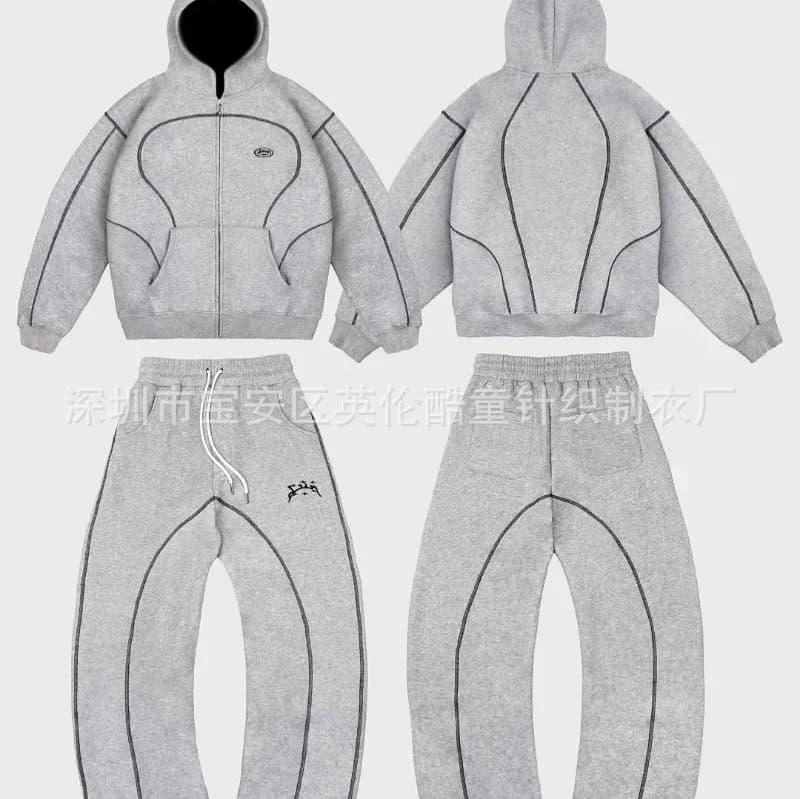 2025 New Fall Winter Jacket Line Set Street Hip Hop Gothic Harajuku Top Pants Sportswear