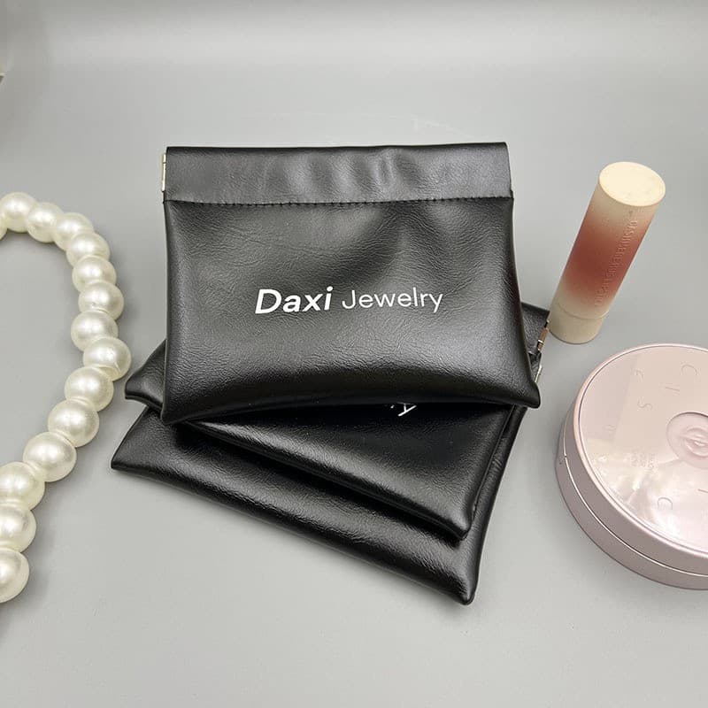 Wholesale Leather PU Jewelry Snap Button Bag, Accessory Storage Packaging, Flip-Top Soft Leather Earring Ring Packaging