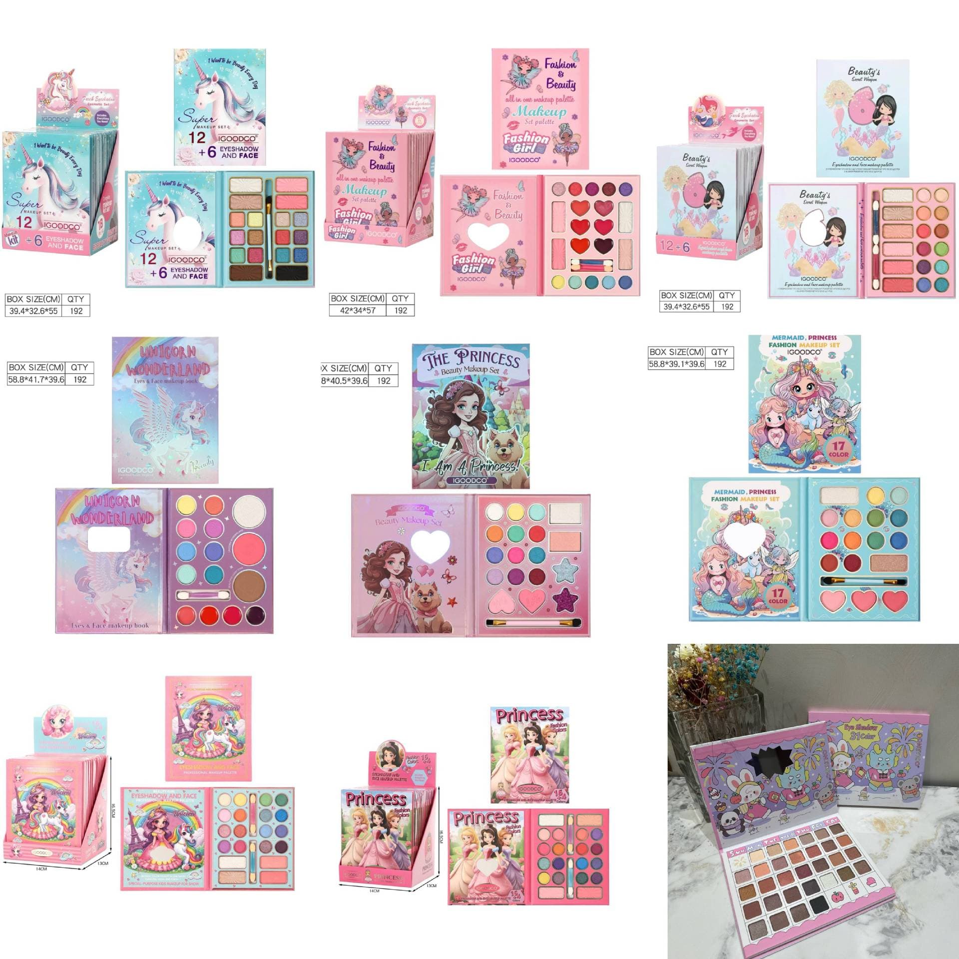 Overseas cross-border cute cartoon unicorn pattern small notebook stage makeup eyeshadow palette pretend play hot seller in Russia
