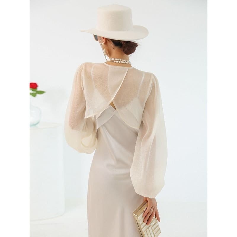 French Ice Silk Sun Protection Top for Women, Short Style, Long Sleeve, Breathable, 2025 Summer New Arrival, Sun Protection Cape to Pair with Slip Dress