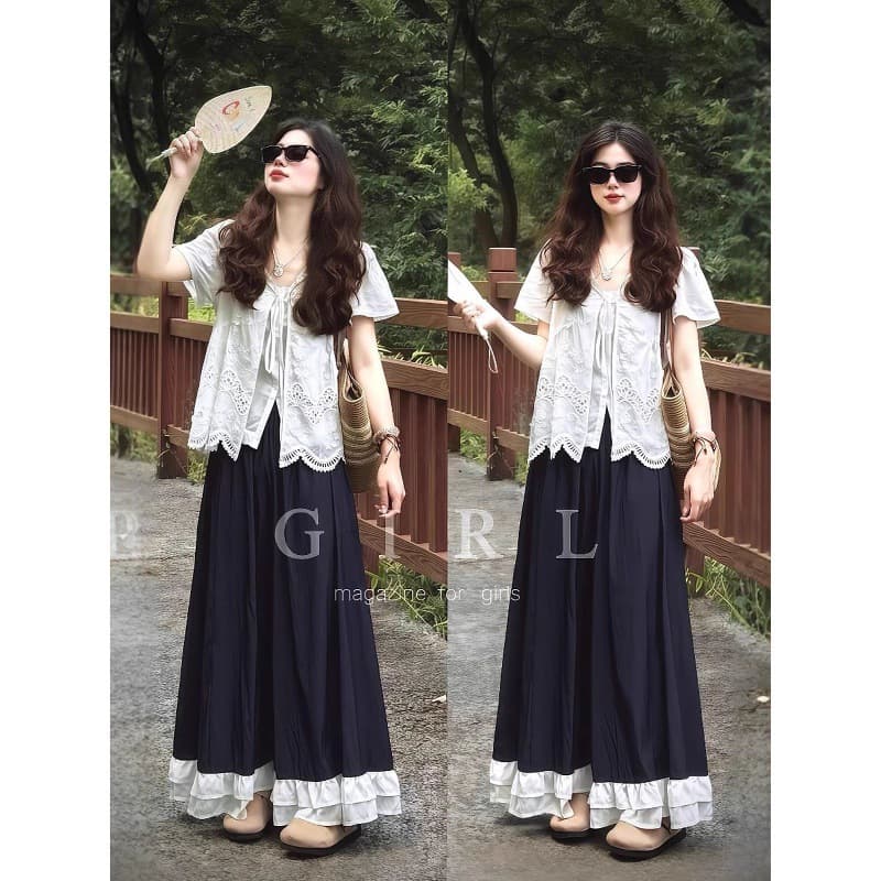 Summer Matching Set Plus Size Flattering Hooked Lace Crop Top Wide Leg Pants Korean Style High-End Unique Set Women