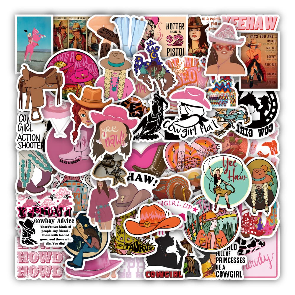 New 50 Cowgirl Cartoon Graffiti Stickers Car Trunk Water Cup Waterproof Stickers Decoration Wholesale