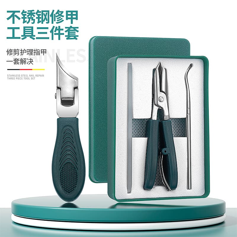 Cross-border Fine Slant Nail Clipper with File and Cleaner 3-Piece Set High Precision Boxed Manicure Nail Clipper Custom