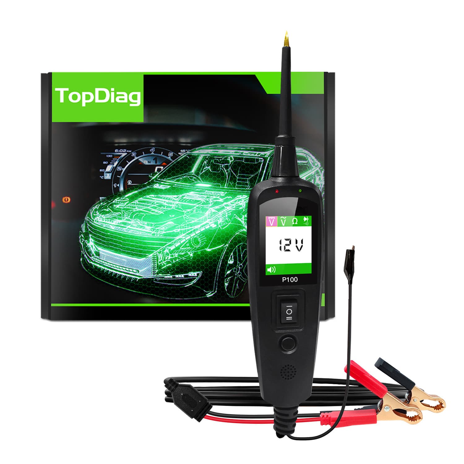 Topdiag P100 Automotive & Motorcycle Circuit Diagnostic Tester Voltage Short Circuit Test Repair Tool Car Detector