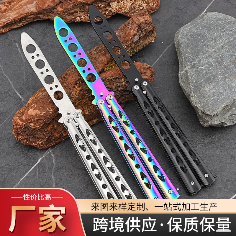 Factory Foldable Unsharpened Butterfly Practice Knife Outdoor CSGO Butterfly Knife Stainless Steel Hand Training Toy