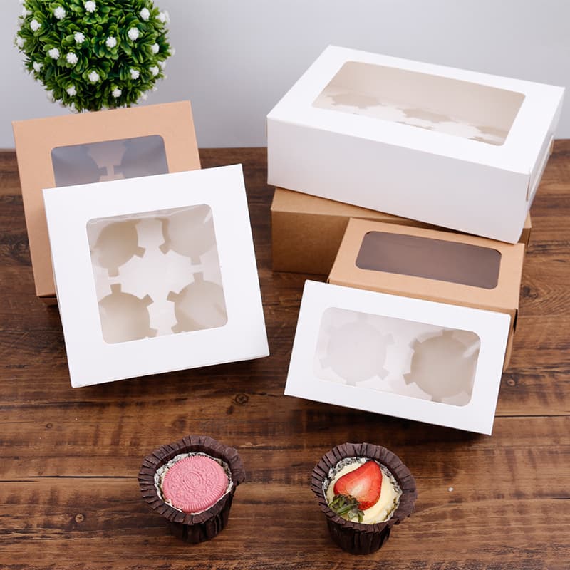 Handleless cupcake box (1/2/4/6/12/24 pieces), thickened cupcake packaging box with window.