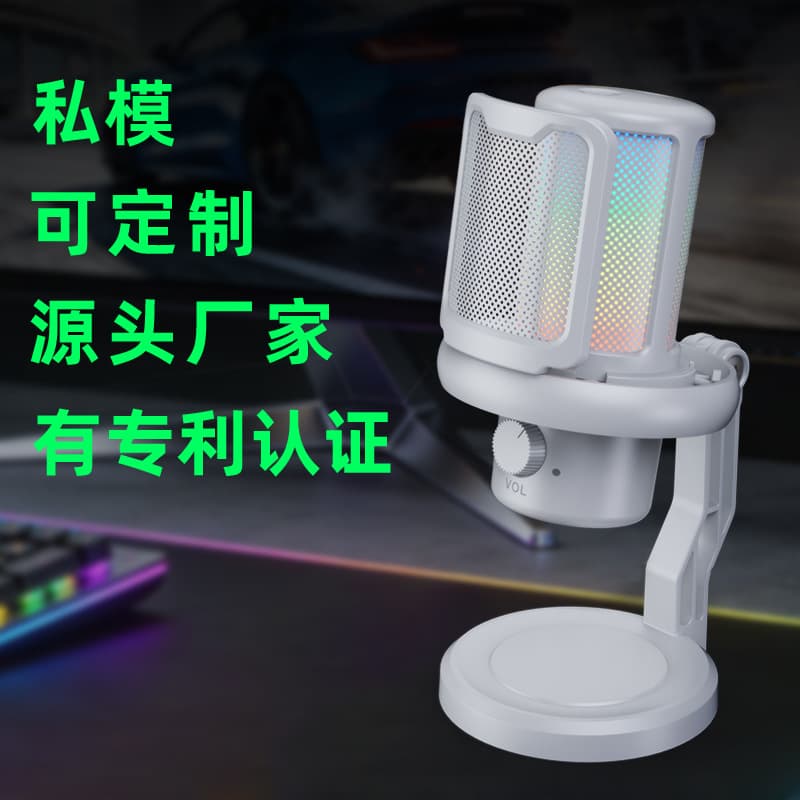 USB Computer Microphone RGB Gaming Live Streaming Noise Reduction Recording Karaoke Desktop Mic with Pop Filter