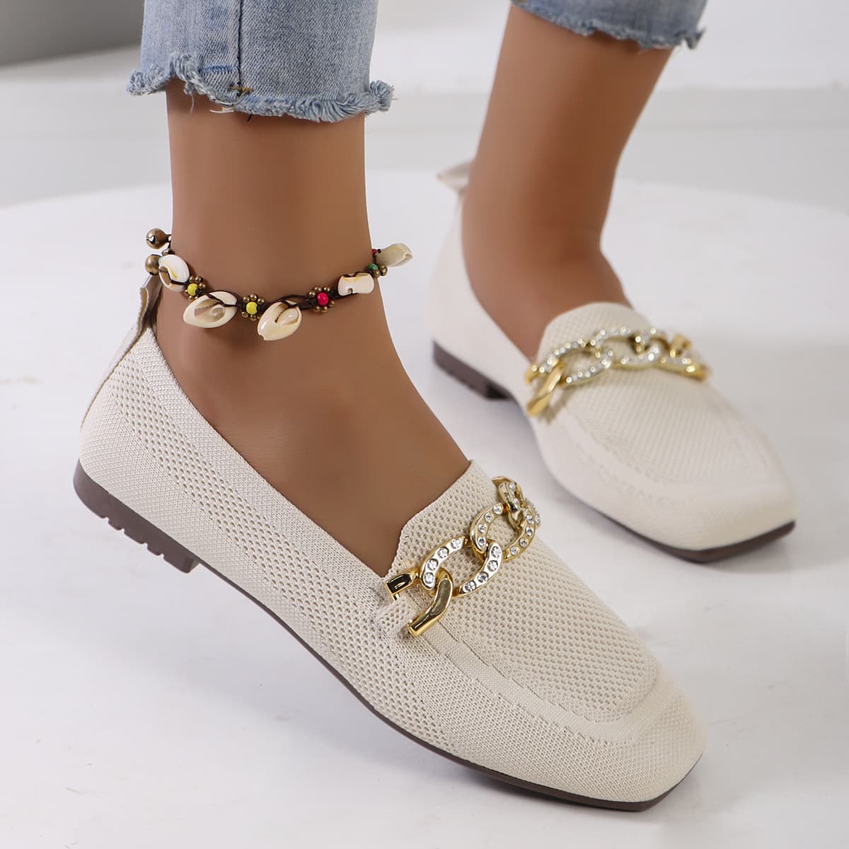 New Summer Flat Shoes with Crystal Rhinestones Casual Fashion Women's Shoes