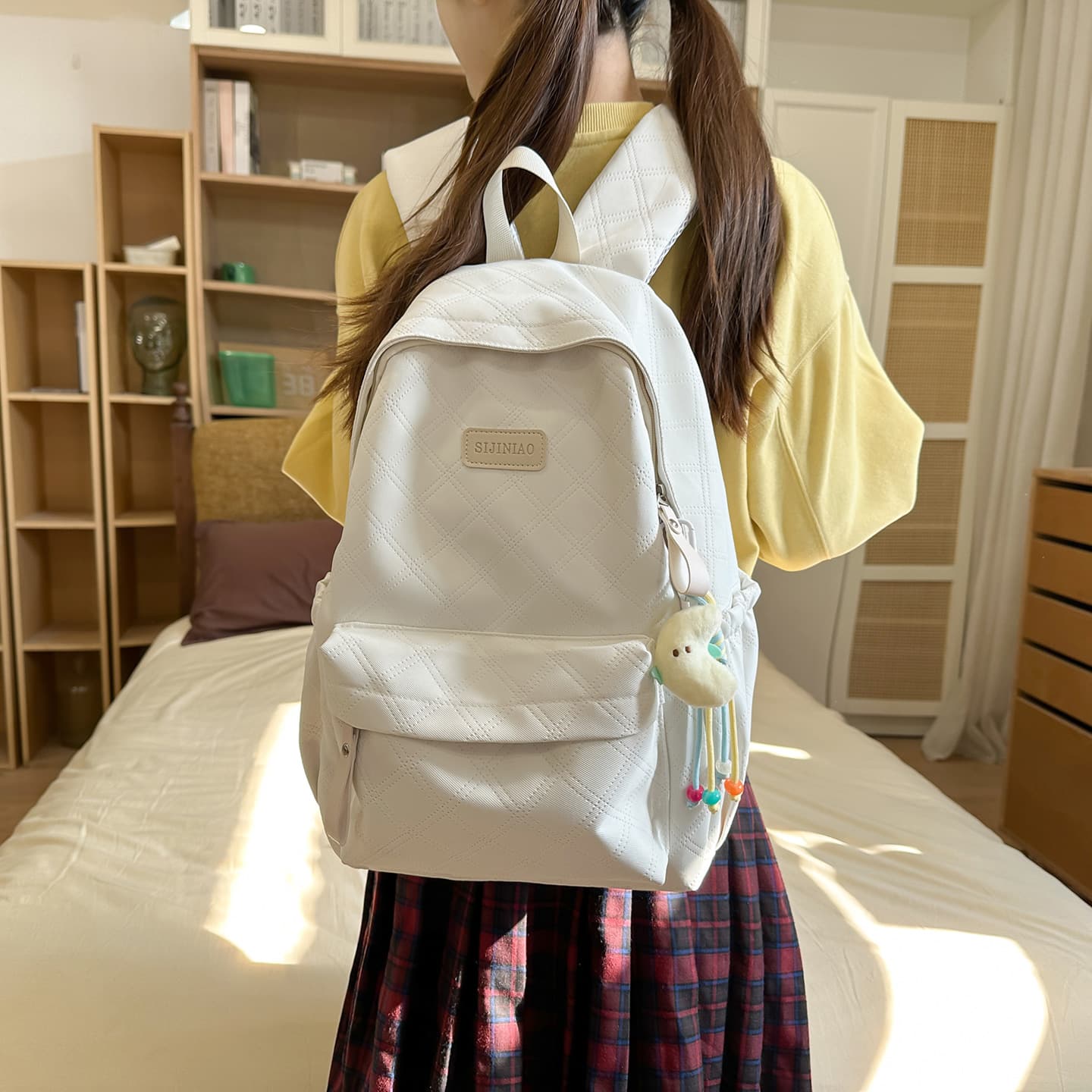 Double Crease Minimalist Large Capacity Backpack Ins Trendy Fashion Middle High School Student Backpack Women Versatile