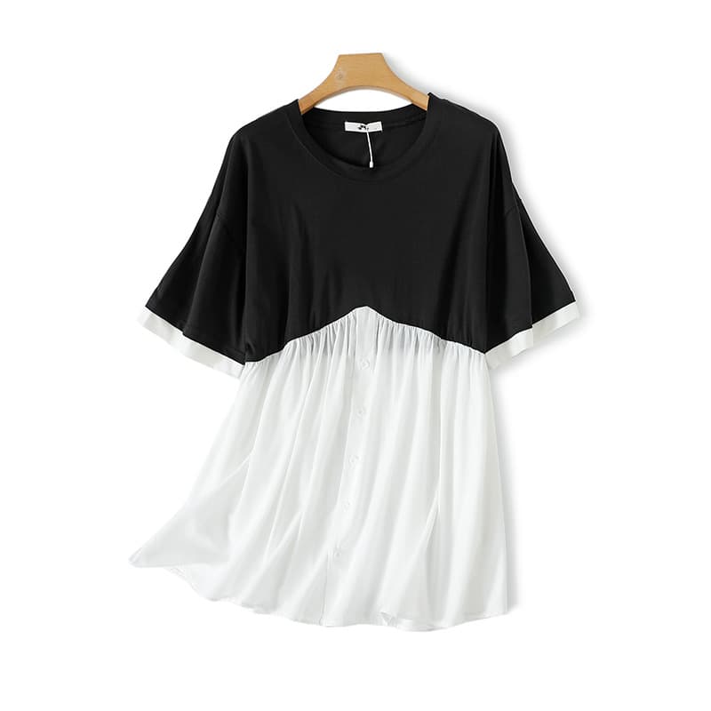 Plus Size Women's Loose Fit Tummy Cover Short Sleeve Top Summer Style for Curvy and Maternity Wear (130-320 lbs)