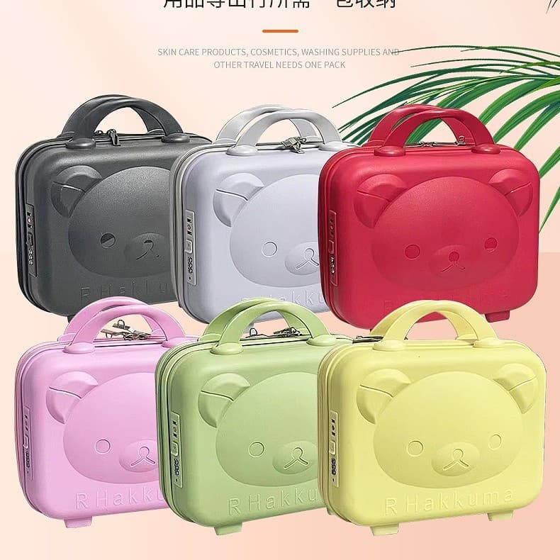 Small 14-Inch Satchel Cosmetic Case Carry-On, Mini Cosmetic Bag, Cute Bear, Multifunctional Mini Suitcase