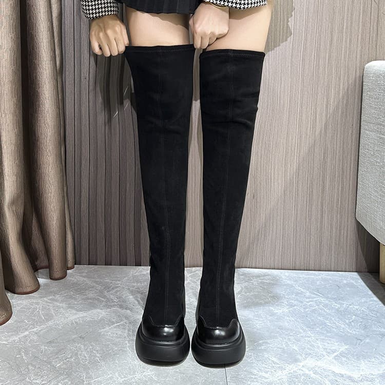 Wide-Calf Over-the-Knee Boots for Women, Plus Size High Heel Thick Sole Stretch Boots, Fat-Leg Over-the-Knee Boots, Extended Size