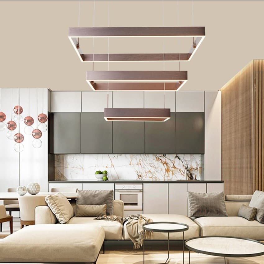 LED acrylic aluminum chandelier Nordic simple living room restaurant creative personality square two or three circle chandelier