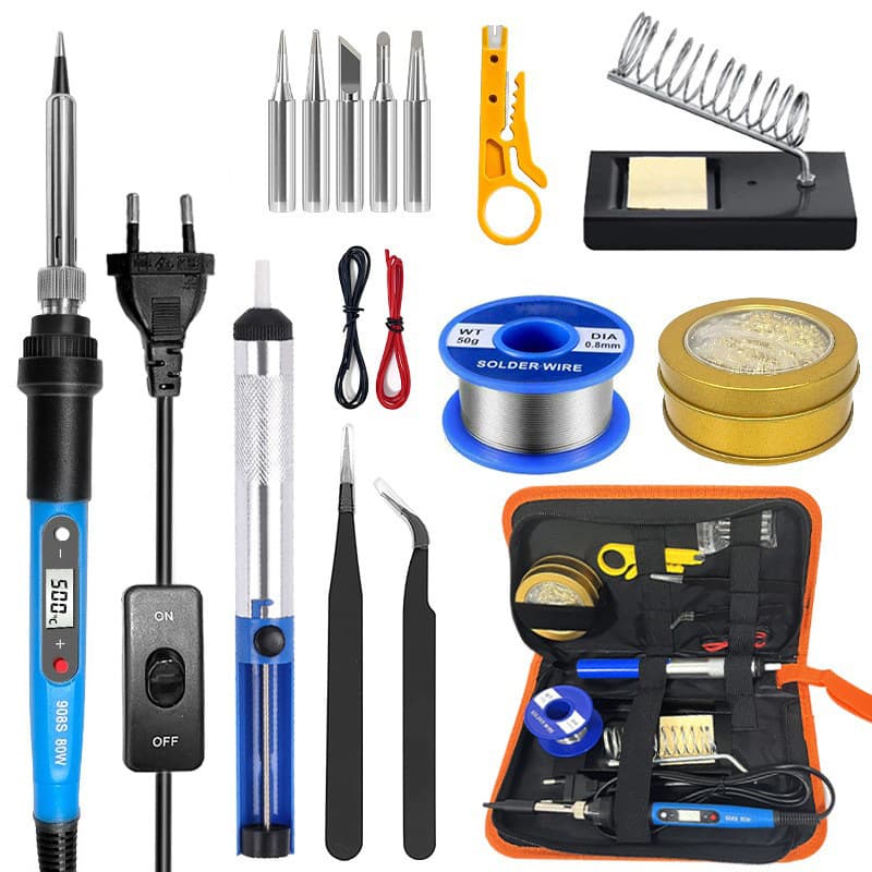 80W digital display electric soldering iron set household welding repair set tool belt VC830L multimeter European and American regulations