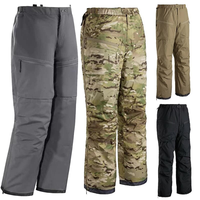 Thickened Outdoor Men's Cotton Pants Winter Snow Skiing Waterproof Zipper Camouflage Tactical Workwear Style Pure Color Design