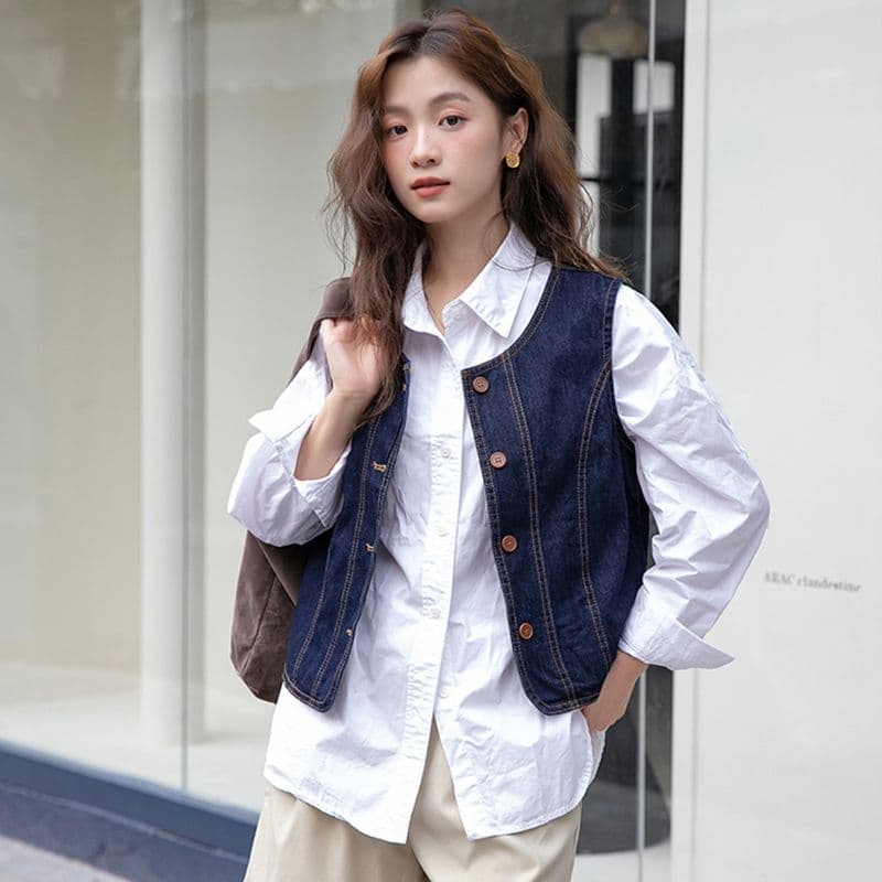Spring Denim Vest Women 2026 Korean New Retro Sleeveless Jacket Layering Vest Top