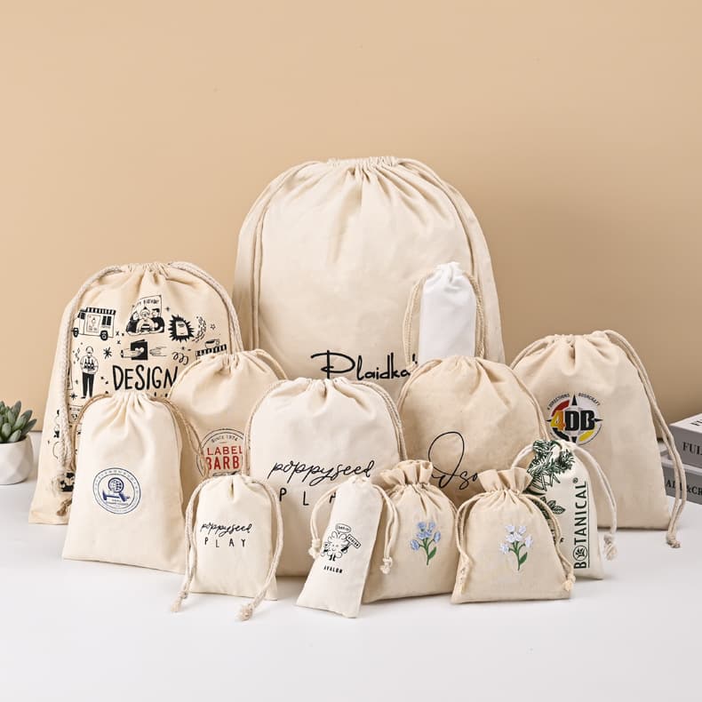 Spot Wholesale Creative Printed Canvas Drawstring Flap Pocket Pants Printed with Logo Cotton and Linen Drawstring Bag Storage Bag Drawstring Flap Pocket Pants Customization