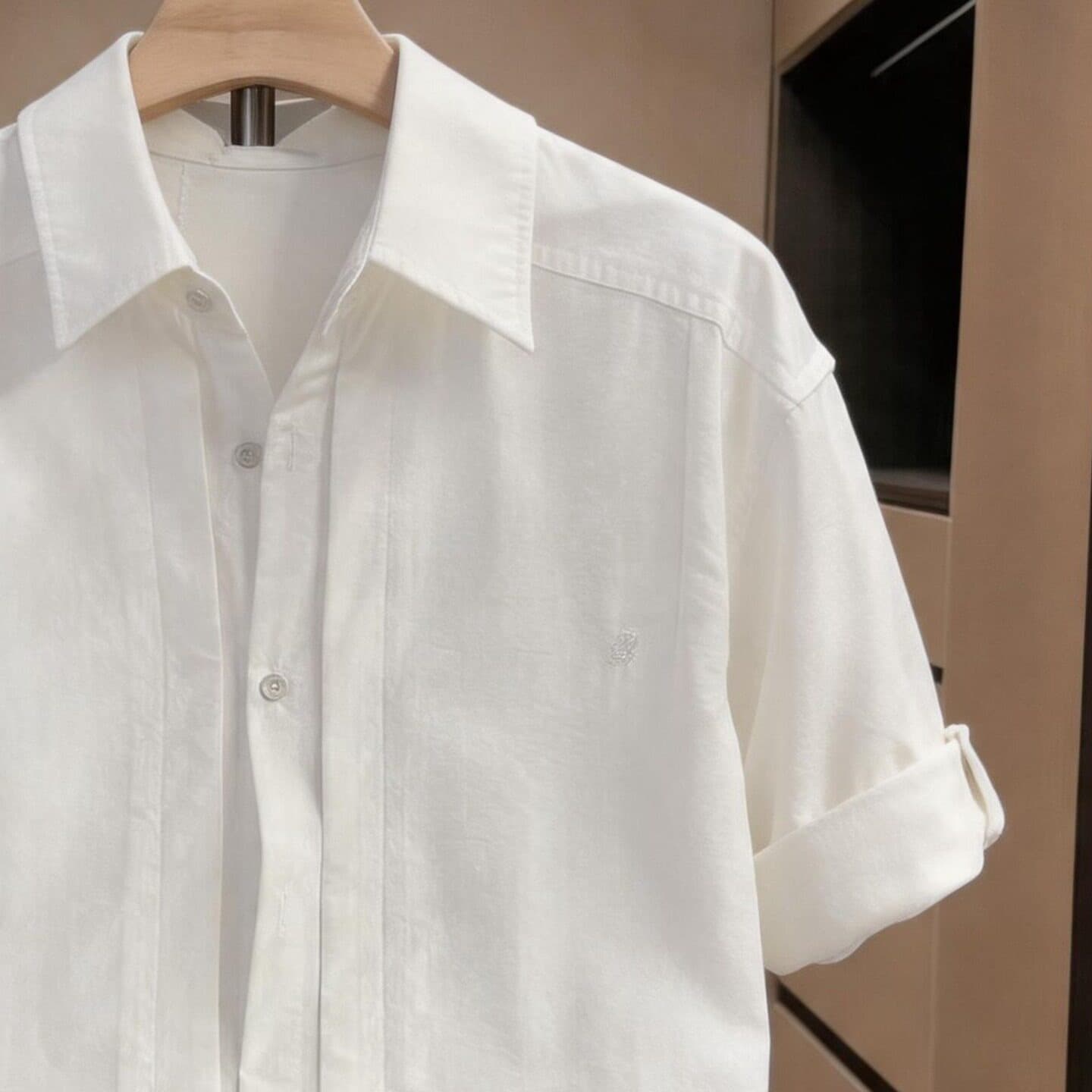 Pleated Stitching White Short-Sleeve Shirt for Men, Lightweight Business Casual, Simple Versatile Daily Loose Fit Shirt