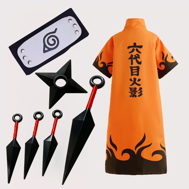 Naruto Sixth Hokage Kakashi Cosplay Cape Set with Headband, Kunai, Full Costume