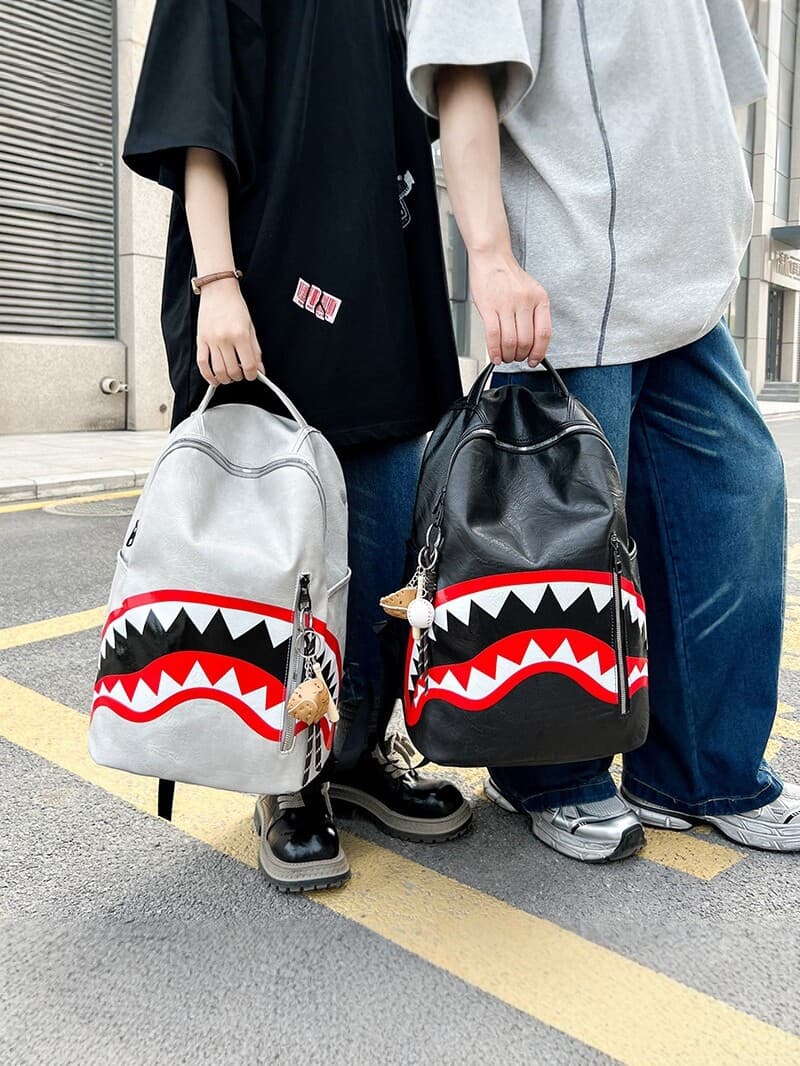 Shark Mouth Backpack for Students, Large Capacity, Fashionable School Bag with Cute Pendant, Campus Commuter Backpack