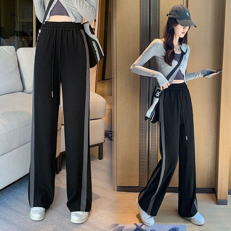 Plus Size Wide Leg Pants Women's Autumn High Waist Dagging Stitching Chubby Sister's Long Loose Casual Trailing Suit Sports Pants