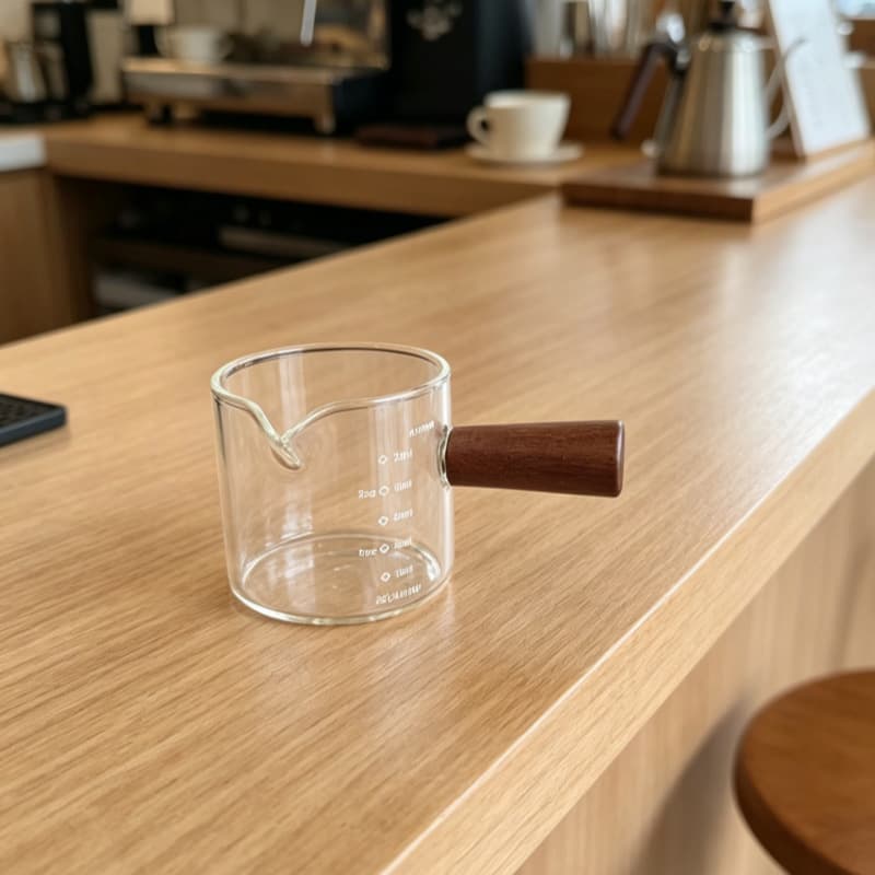 High borosilicate glass espresso cup with scale wooden handle milk cup measuring cup hand brewed coffee milk jug milk cup