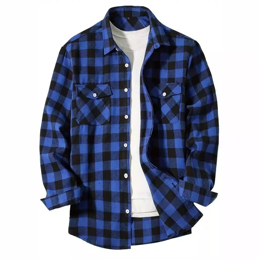 2025 New Amazon Fleece Plaid Hooded Shirt Men's US/EU Size Double Flap Pocket Shirt