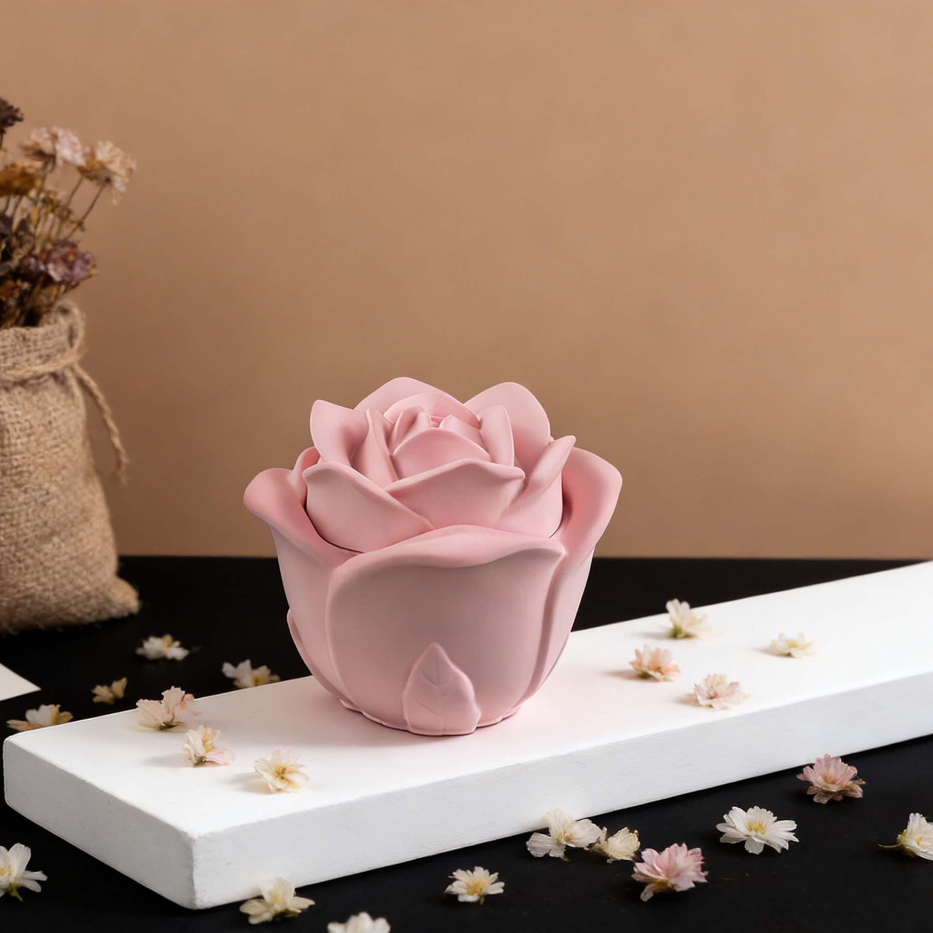 DIY Cement Plaster Candle Container Mold for Rose Flower Scented Candle Holder Decorative Storage Jar