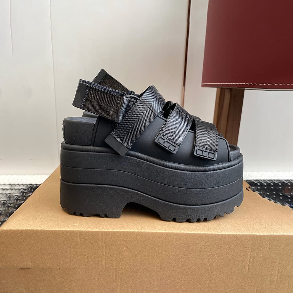 Summer New Fashion Gold Heels Sandals Thick Bottom Magic Tape Casual Roman Style Women's Shoes Rubber Upper Versatile Sandals