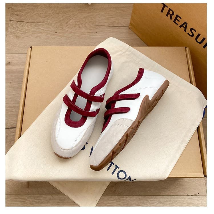 Ballet Style~Spring Retro Color-Block German Training Shoes Ballet Mary Jane Shoes 2026 New Red Low-Cut Sneakers