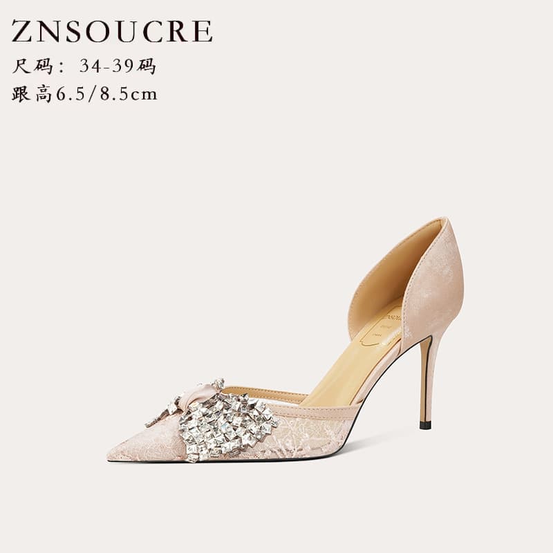 708-B47 Summer New Wedding Main Dress High Heels Sheepskin Pointed Toe Design Women's Shoes Banquet Bridesmaid Heels