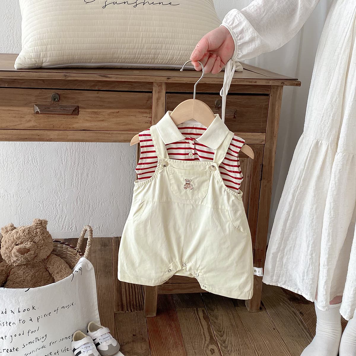 Summer new style boys two-piece striped sleeveless polo top baby newborn fashionable rompers baby clothes