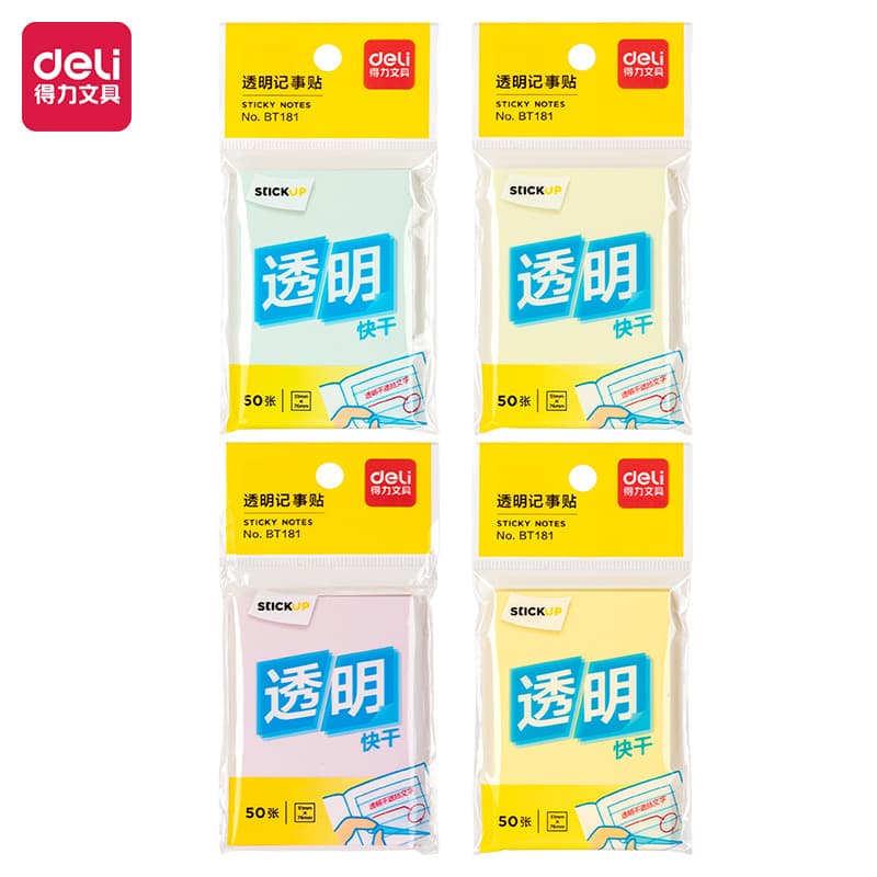 Deli BT181 Memo Pads 76mm×51mm 50 Sheets (Color, Transparent) (Pad)
