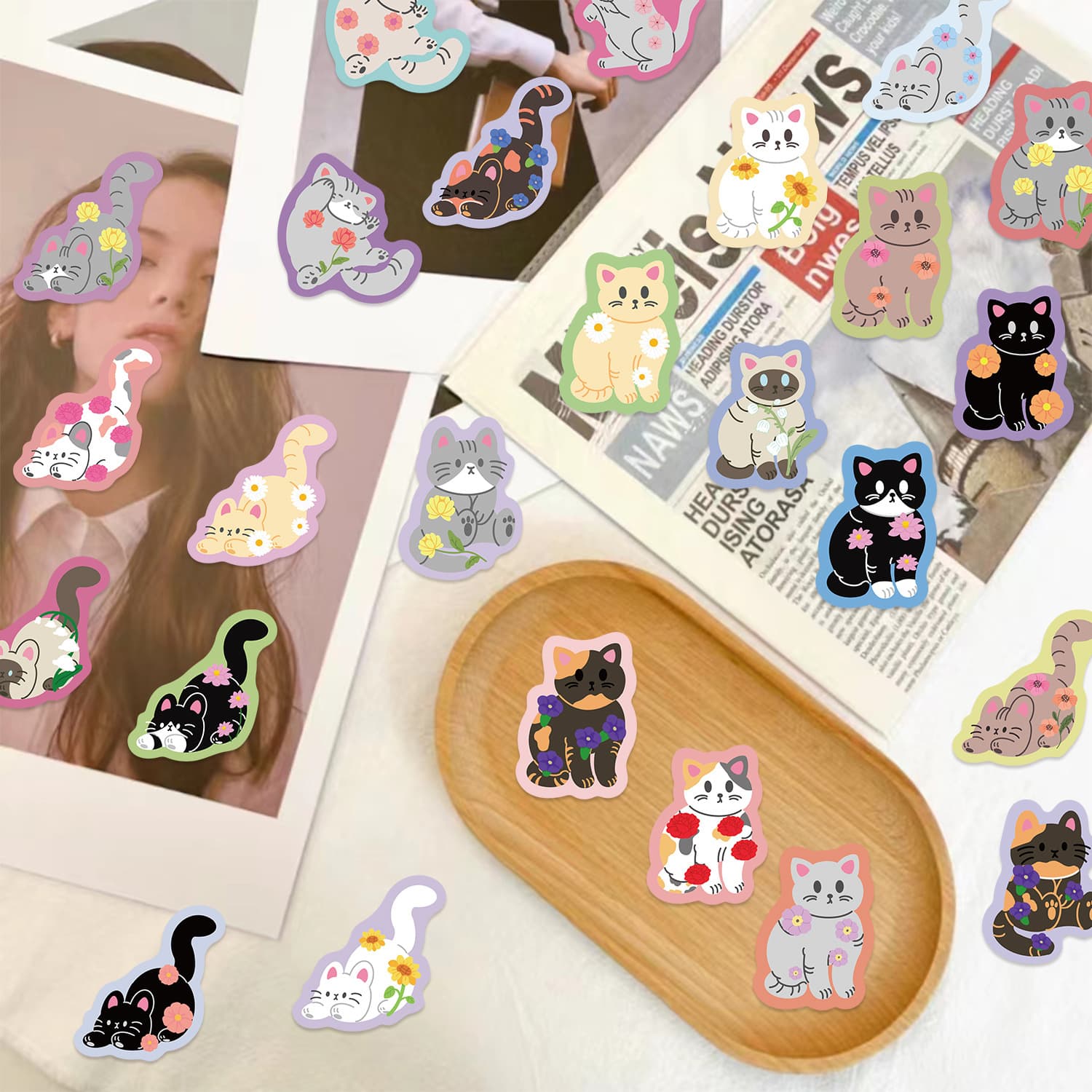 50 colorful colorful cat cute stickers diy decoration mobile phone case luggage skateboard cartoon stickers cross-border