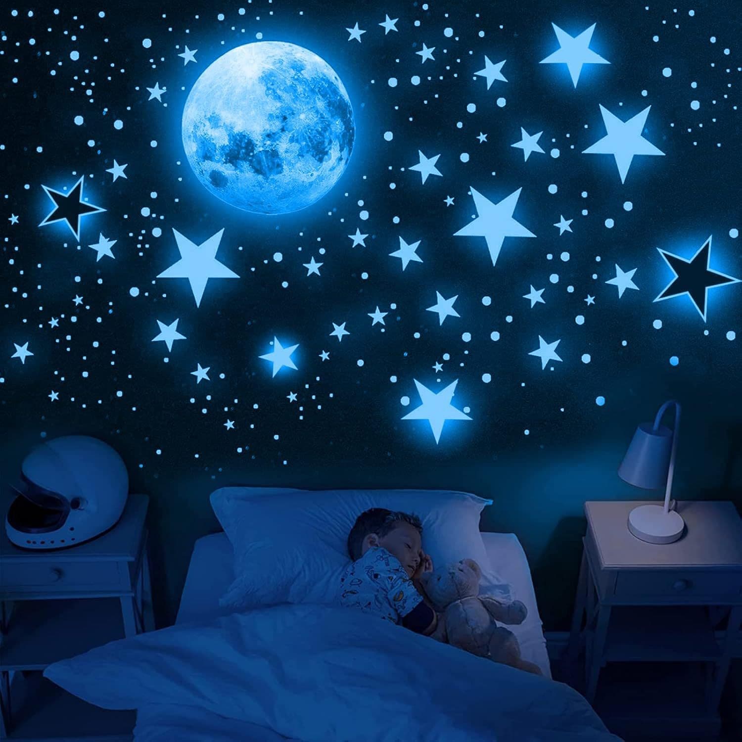 Amazon Starry Sky Moon Star Glow-in-the-Dark Wall Stickers for Kindergarten Kids Room Decorative Fluorescent Wall Decals