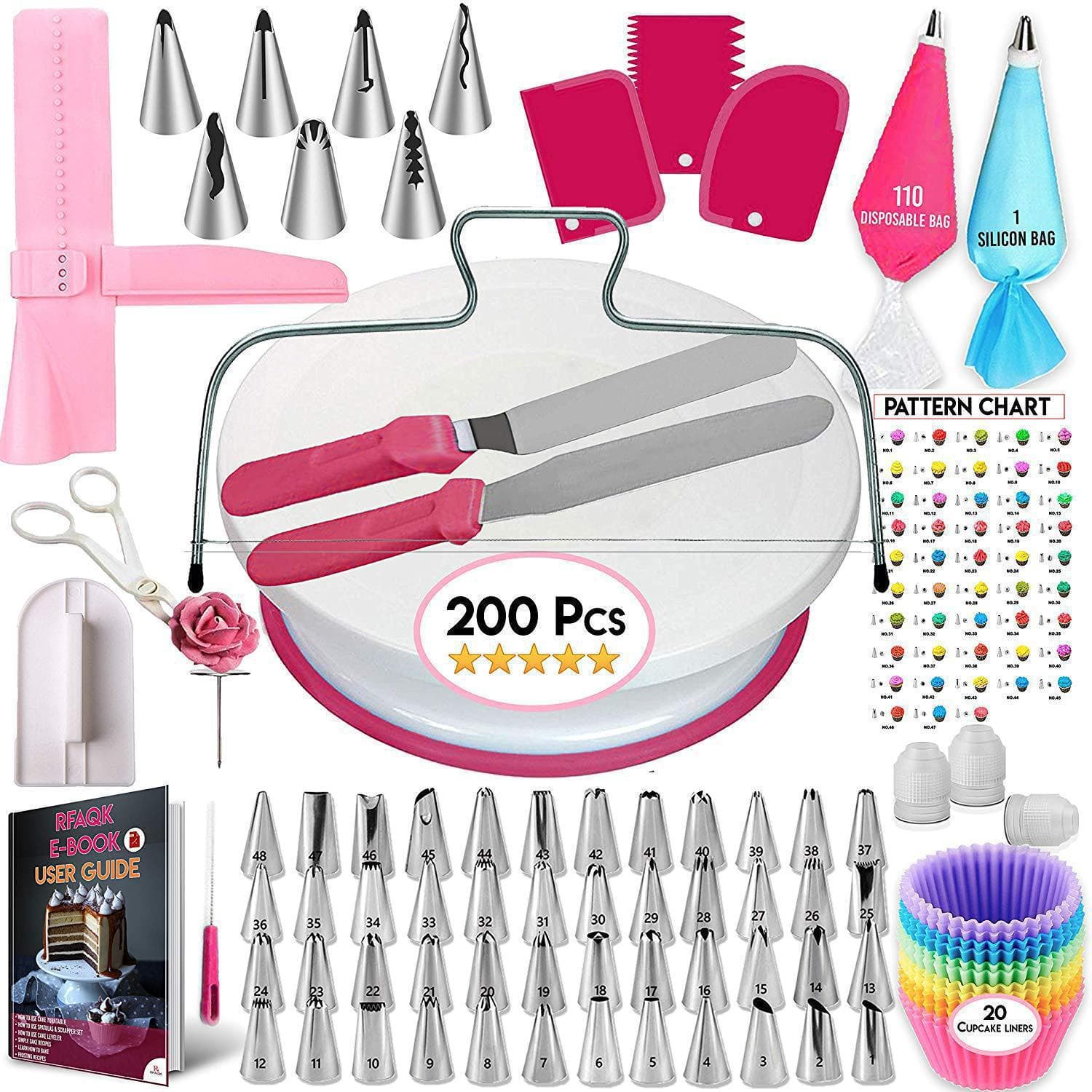 Factory Direct 200-Piece Cake Turntable Set Cream Piping Nozzles Piping Bags Cake Cream Piping Baking Tools