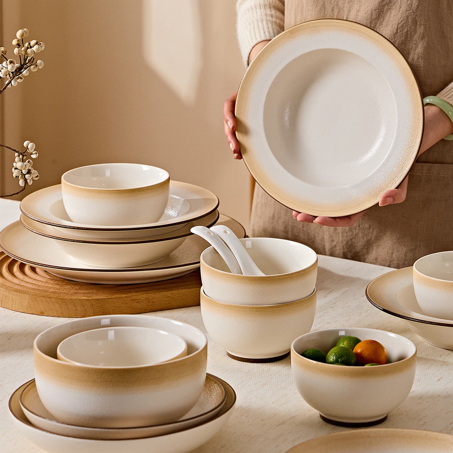 Japanese Gradient Coffee Ceramic Tableware Set Home Minimalist Matte Rice Bowl Plate Fish Plate Housewarming Gift Bowl