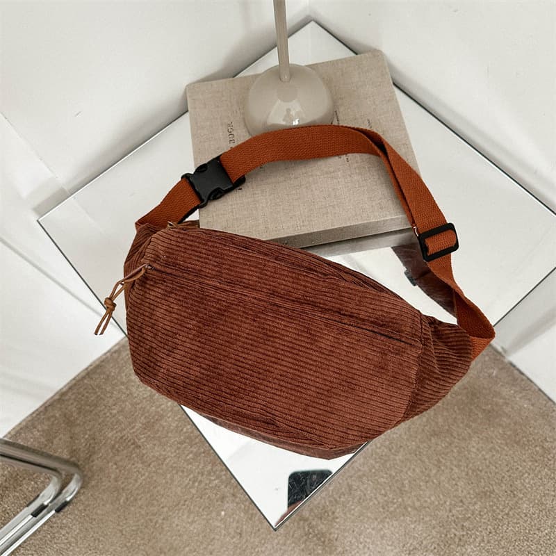 High-end women's handbags, 2023 new fashionable autumn and winter crossbody bag, corduroy women's niche popular chest bag and waist bag.