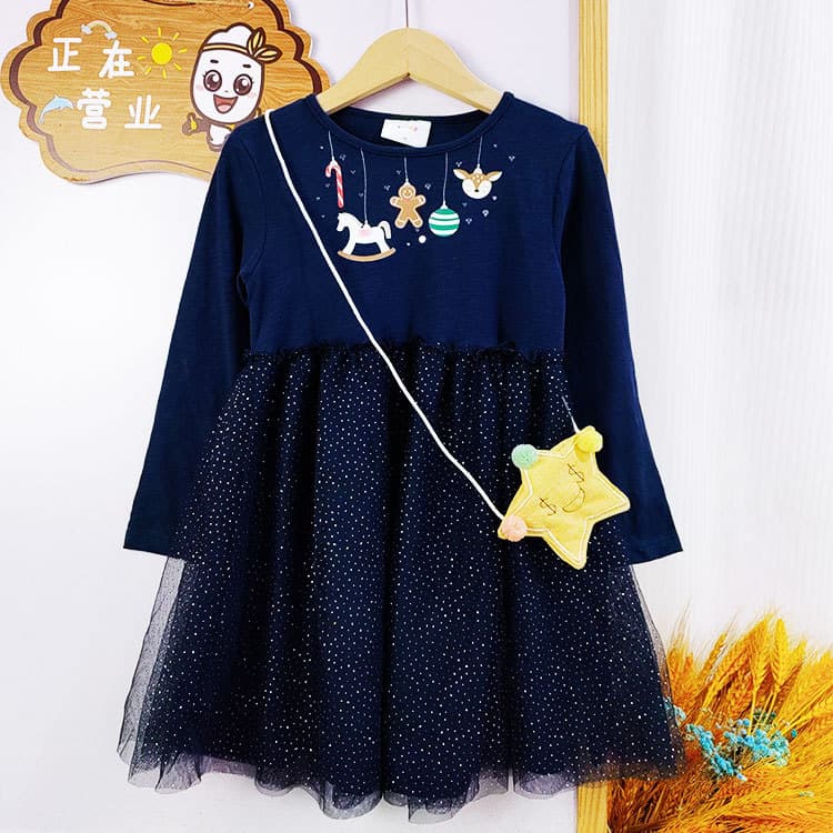 Girls' Dress 2025 Spring Autumn Baby Cotton Long Sleeve Tulle Skirt Little Girl Star Cute Princess Dress Fashion