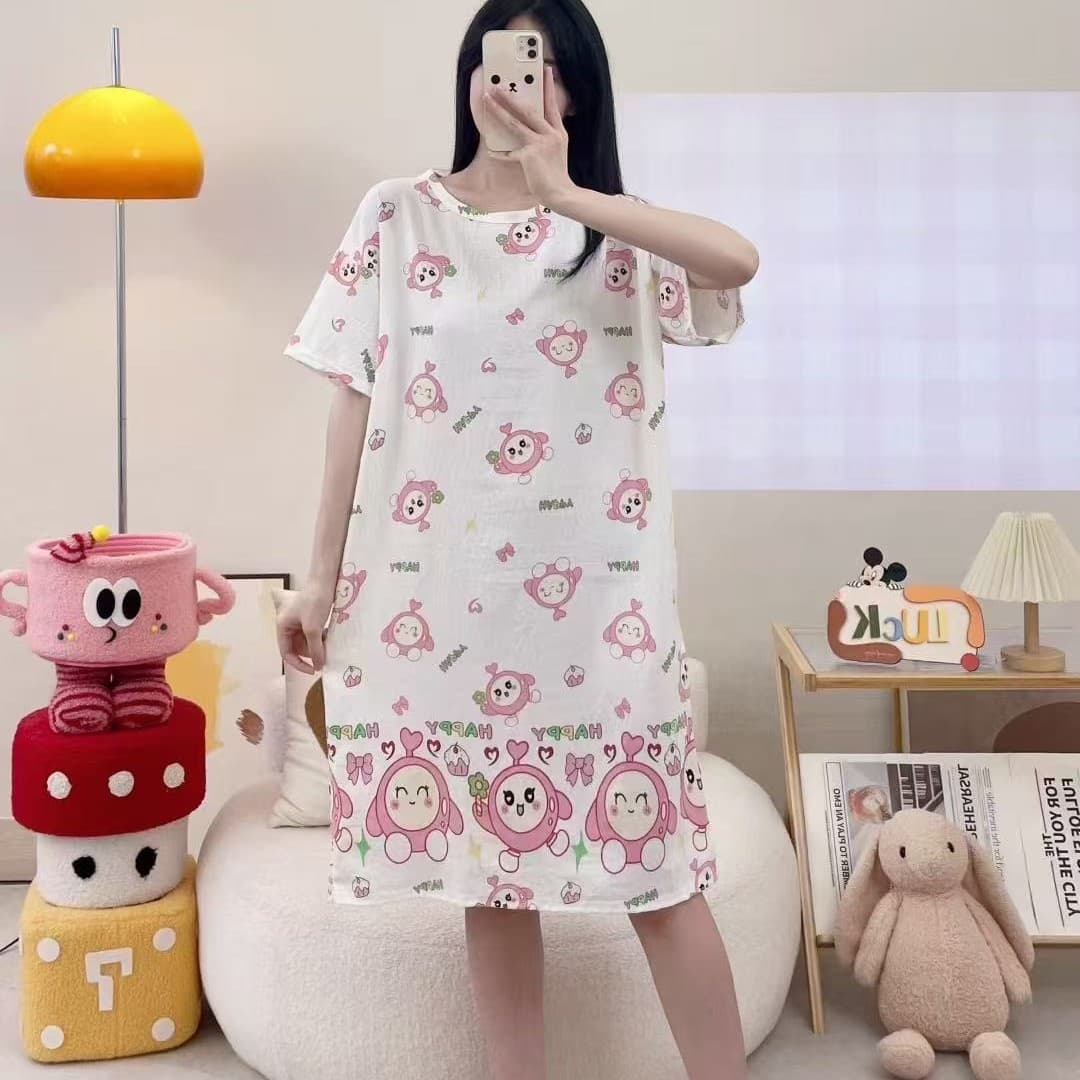 Pajamas Women Summer New Short Sleeve Nightgown Korean Style Cartoon Loose Wearable Homewear
