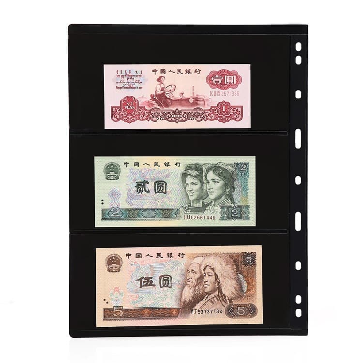 Nine-hole loose-leaf inner page with multiple choices of banknotes and stamps, black background, double-sided, three lines, RMB commemorative banknote collection album