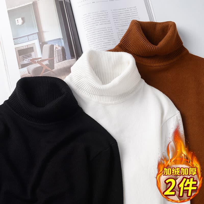 Men's Turtleneck Sweater, Winter New Arrival, Thermal Knit Long Collar, Warm Roll Neck, Fleece-Lined