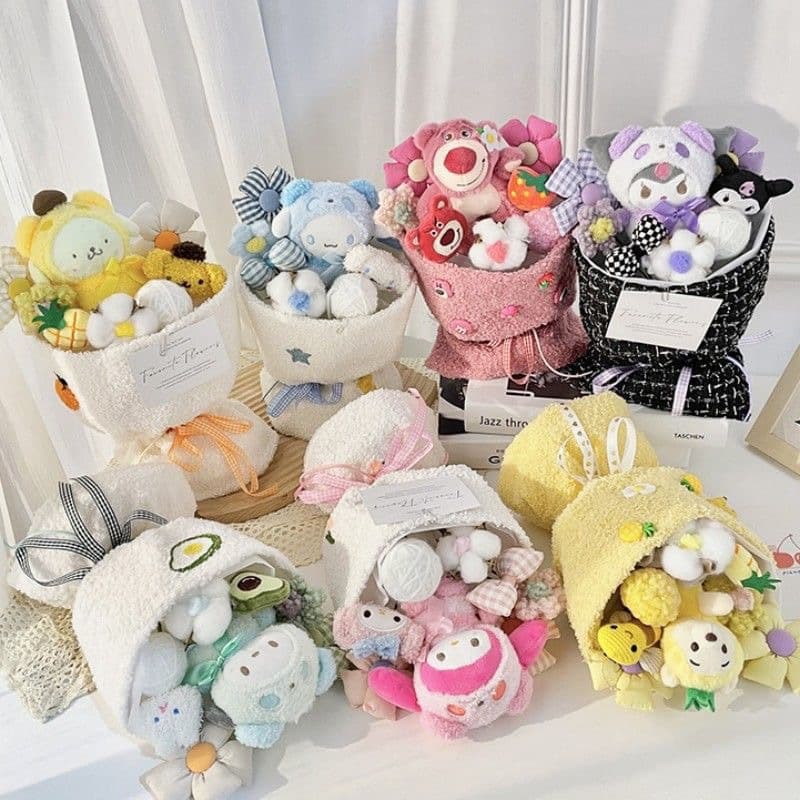Teacher's Valentine's Day Gift Strawberry Bear Kuromi Plush Doll Bouquet for Children Girlfriend Birthday Gift