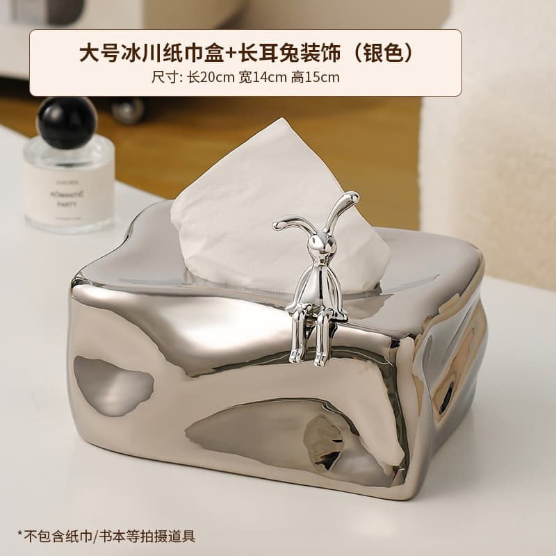 Creative Glacier Ceramic Tissue Box for Living Room Coffee Table Desktop Napkin Holder Light Luxury Premium Unique Paper Dispenser